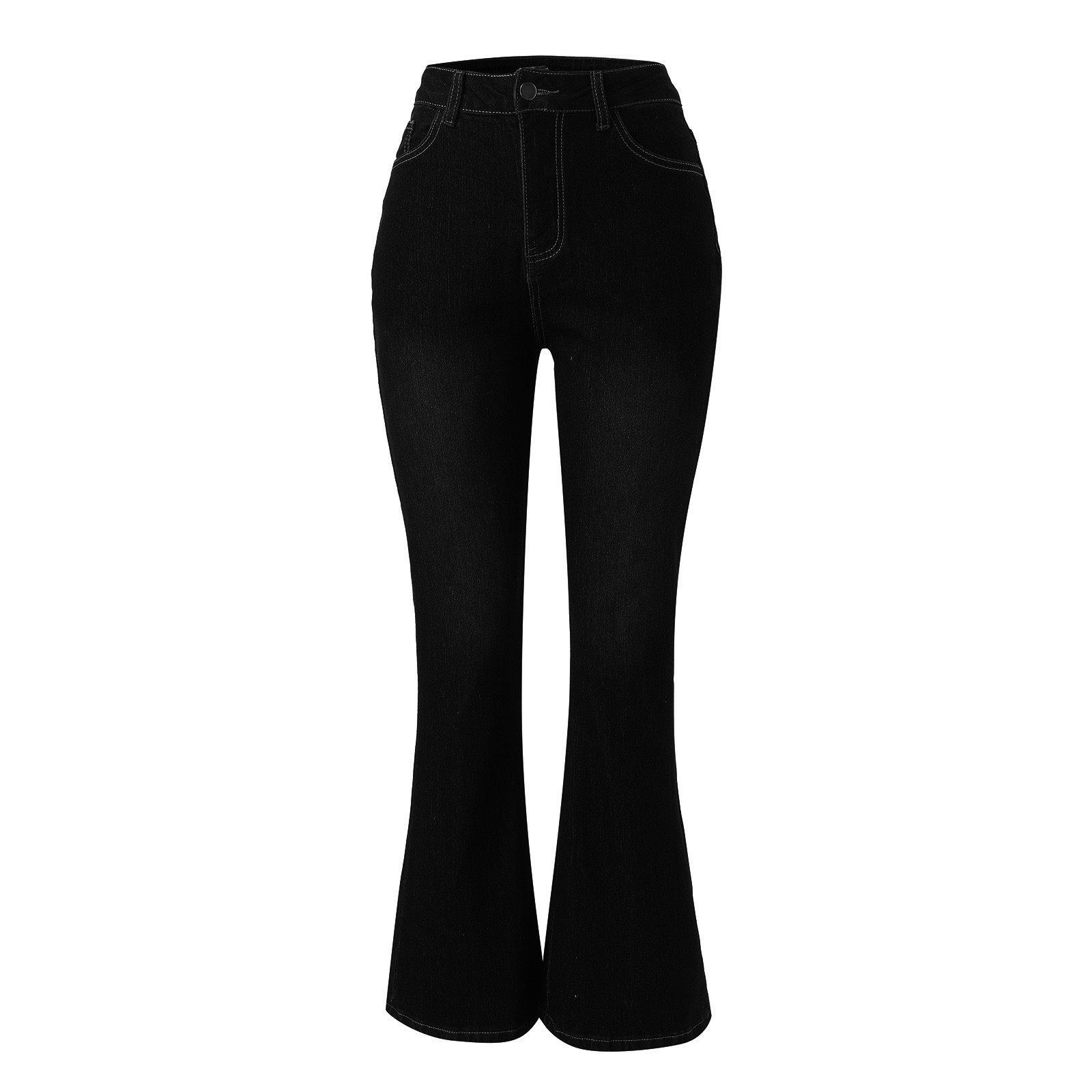 thumbnail image 5 of Vaqueros acampanados de cintura alta para mujer - Pantalones informales con bolsillos con botones para todas las estaciones (tallas S-XXL), 5 of 6